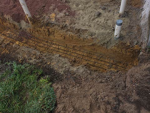 Mise en place des treillis des fondations. Fondation